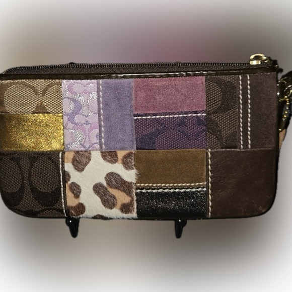 Coach Suede, Leather, and Cow Print Patchwork Wristlet - Picture 2 of 6